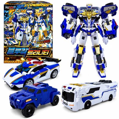 RaoNEE Metal Cardbot S Blue COP Trinity Police Car Armor Bus Transforming Robot