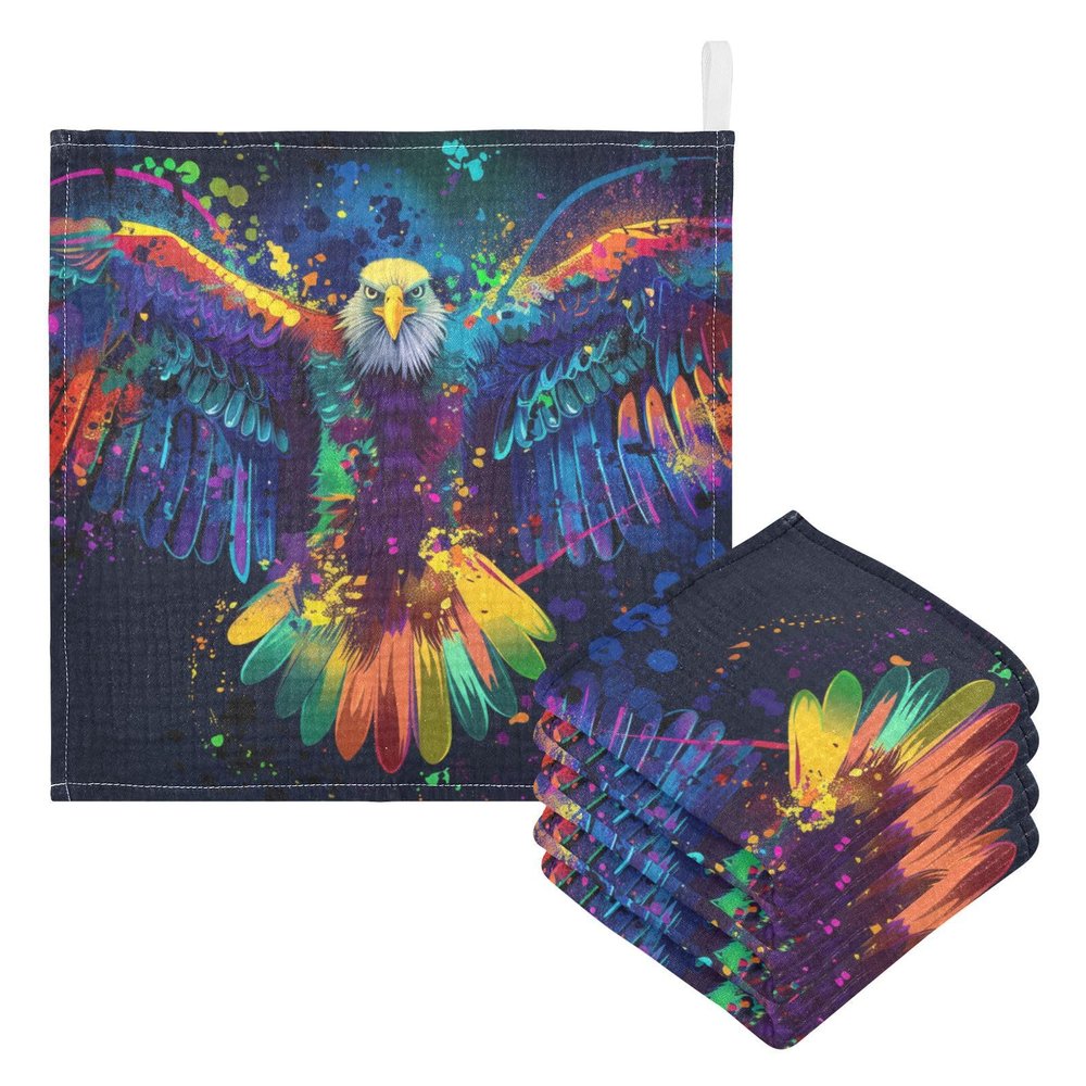 Sletend Colorful Flying Bald Eagle Baby Msulin Washcloths Newborn Face Towel Baby Muslin Burp Cloths 5 Pack Soft Absorbent Natural Cotton Wash Towel 11.8"X11.8", Shower Gift and Essential