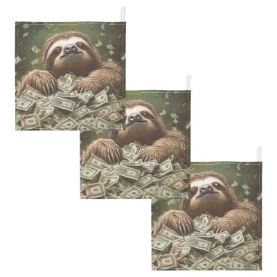 Sletend Newborn Face Towel Sloth Money Dollar Baby Washcloths 11.8"X11.8" Soft Cotton Infants Girls Boys Muslin Burp Cloths 3 Pack