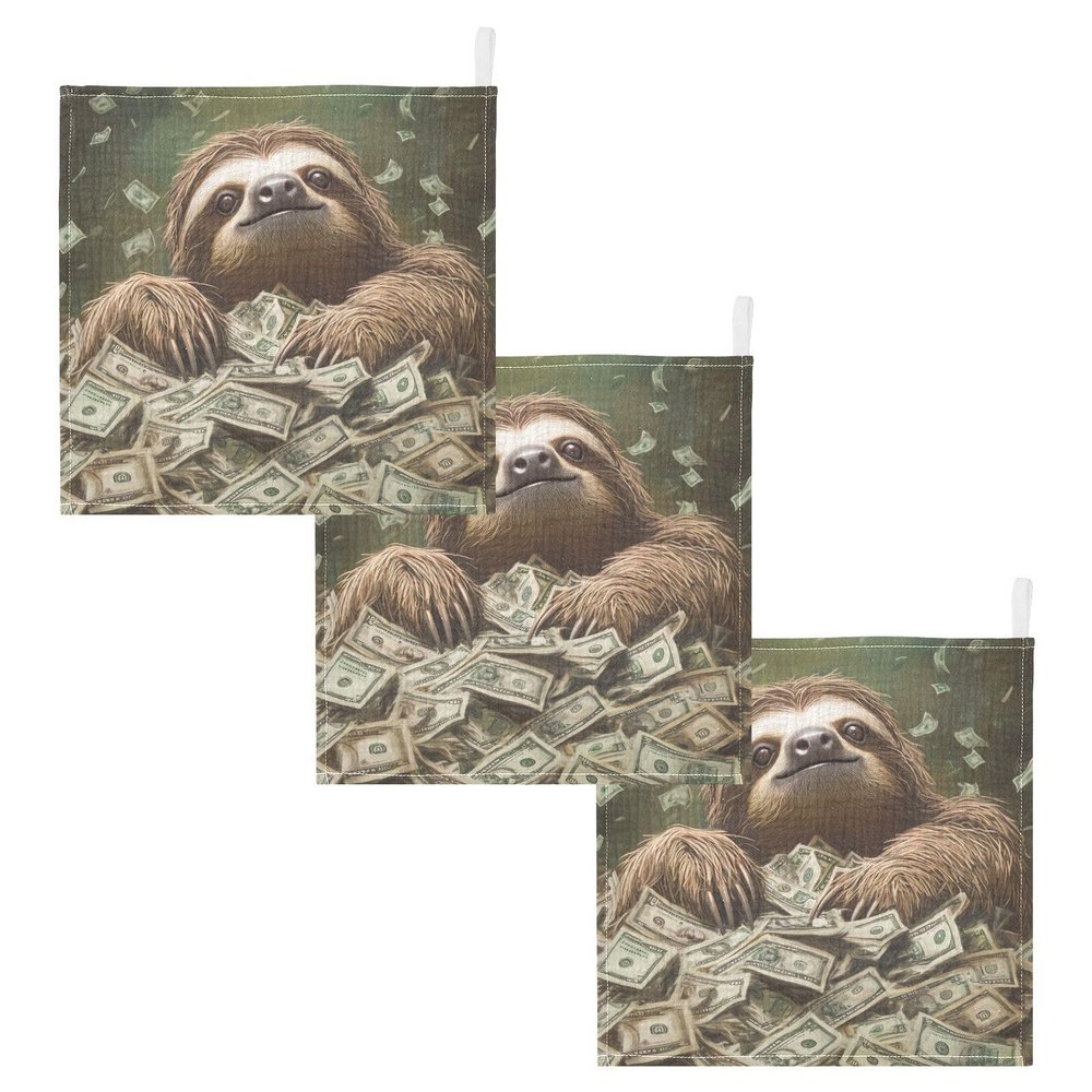 Sletend Newborn Face Towel Sloth Money Dollar Baby Washcloths 11.8"X11.8" Soft Cotton Infants Girls Boys Muslin Burp Cloths 3 Pack