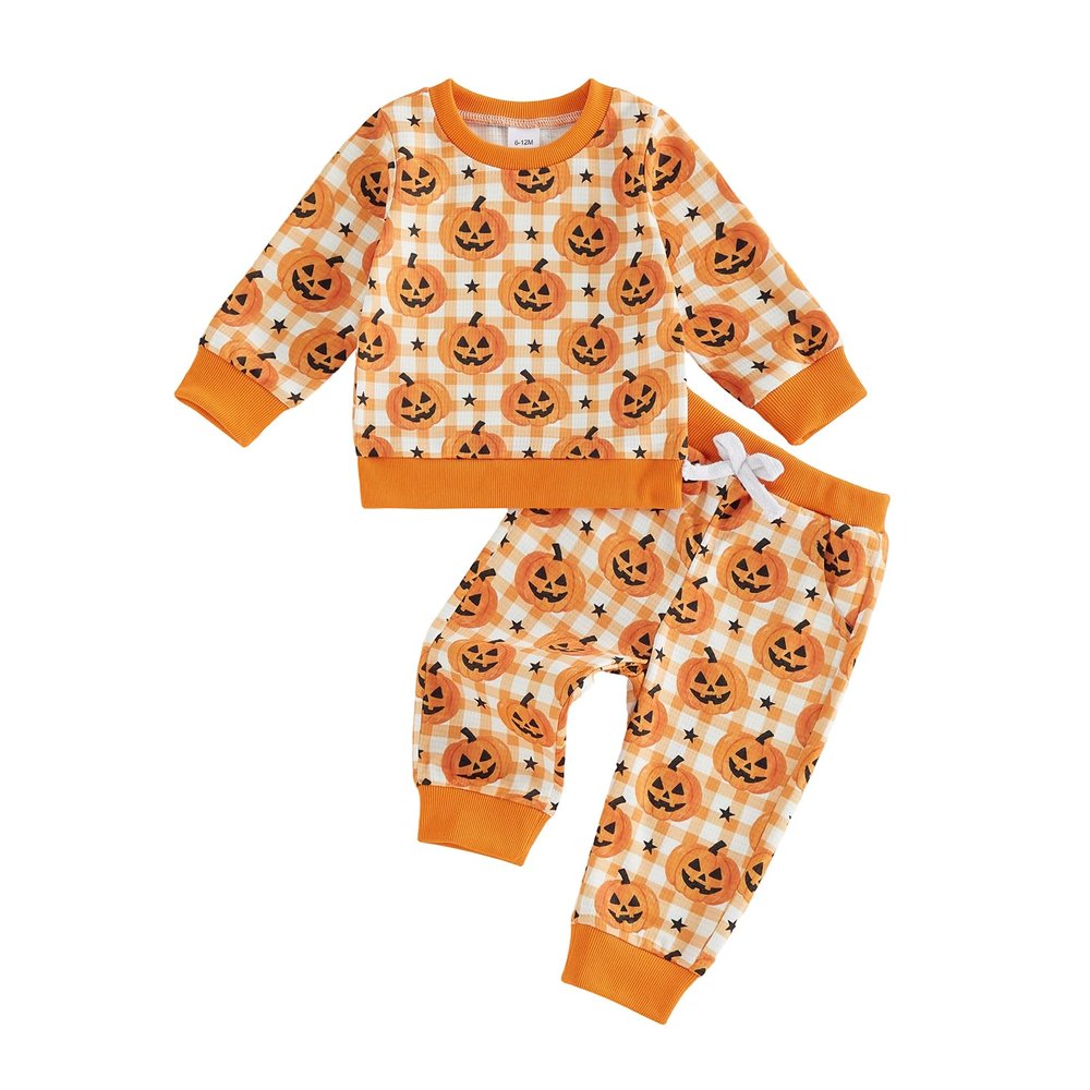 Merqwadd Baby Boy Halloween Outfit Little Pumpkin Sweatshirt Pants Set (Orange, 6-12 Months)