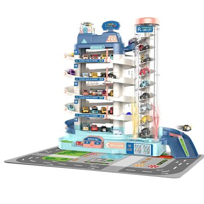 Multi-Level City Parking Garage Diorama, 8-Story Vehicle Storage Tower with Rotating Car Lift and 8 Parking Bays, Miniature Building Scene Display for Adults Enthusiasts