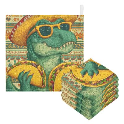 Sletend Dinosaur Mexican Taco Crocodile Baby Msulin Washcloths Newborn Face Towel Baby Muslin Burp Cloths 5 Pack Soft Absorbent Natural Cotton Wash Towel 11.8"X11.8", Shower Gift and Essential