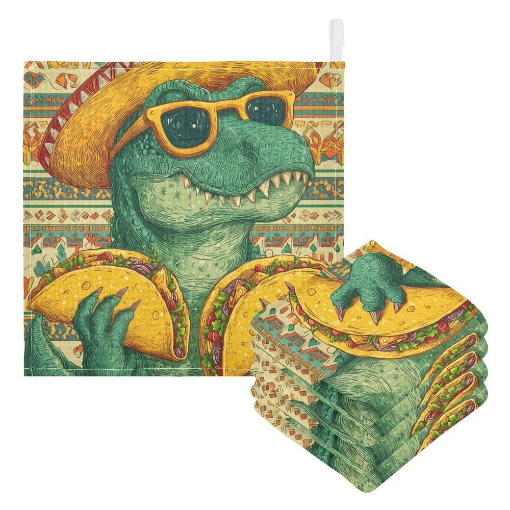 Sletend Dinosaur Mexican Taco Crocodile Baby Msulin Washcloths Newborn Face Towel Baby Muslin Burp Cloths 5 Pack Soft Absorbent Natural Cotton Wash Towel 11.8"X11.8", Shower Gift and Essential