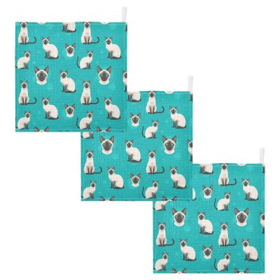 Sletend Newborn Face Towel Siamese Cat Baby Washcloths 11.8"X11.8" Soft Cotton Infants Girls Boys Muslin Burp Cloths 3 Pack