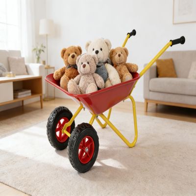Kids, Children's Wagon, Sturdy Metal Trolley, 33 Lb Capacity, Two Wheel Yard Wagon for Leaves Soil Sand and Toys, Red Tray Yellow Frame