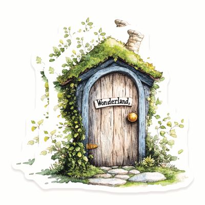 Wonderland Door Stickers - Cottagecore Fantasy Art - Enchanted Woodland Decal - 2 Pack - 5 Inch Design - Smooth Surface Vinyl Stickers - Printed in the USA - IHS7871