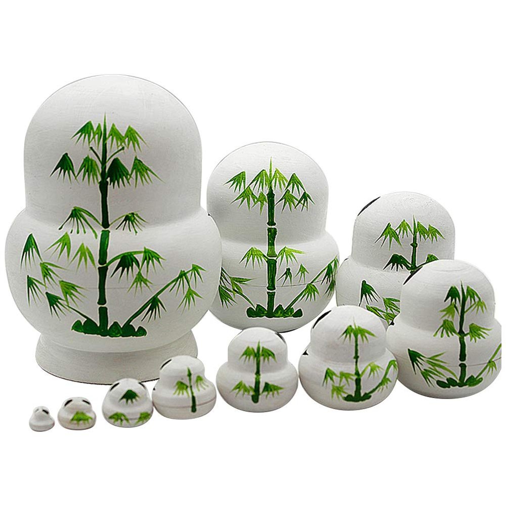 JTLB Russian Nesting Dolls Panda Matryoshka Dolls Set Wooden Stacking 10 Pcs 10 Layer Combination Yellow Painted Wooden Doll Set with Exquisite Workmanship for Christmas GIF (Black,White)