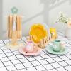 Omquot Wooden Play Food Set for Fantasy Role Playing, Color Matching Plate and Cup, Ideal Gift for Toddler, 18-Piece Beech Wood Cookware Set view 2