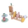 Omquot Wooden Play Food Set for Fantasy Role Playing, Color Matching Plate and Cup, Ideal Gift for Toddler, 18-Piece Beech Wood Cookware Set view 3