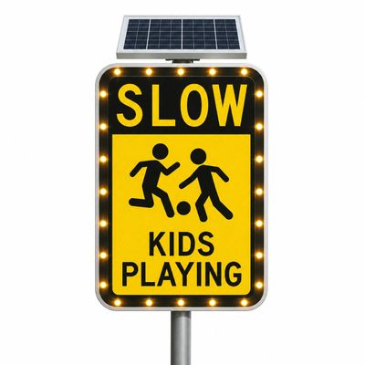 Solar Powered LED Traffic Safety Sign 18x24'' Customizable Version Solar Panel Powered with Perimeter LED Beads Bright Night Day Visibility Warning Sign for Private Roads Parking Driveways SlowSignB