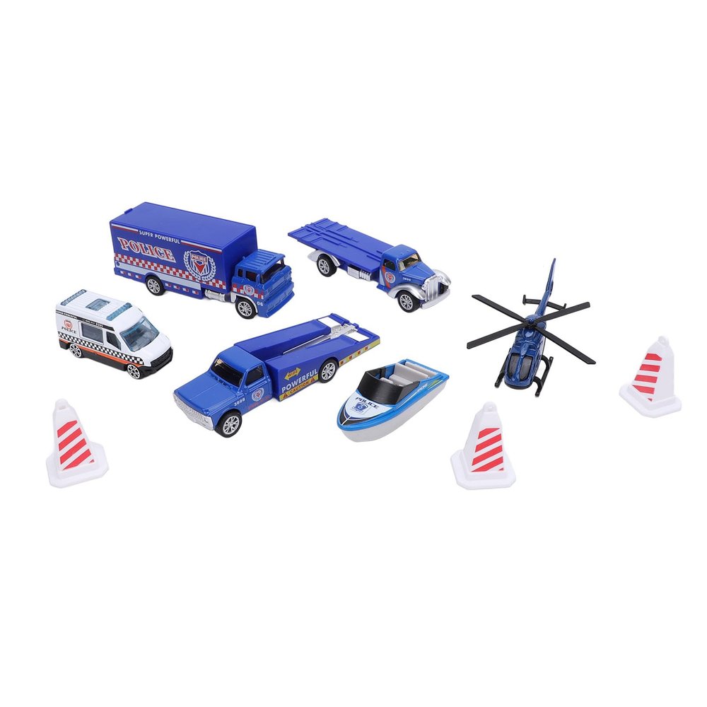 Omquot Fire Car Toy Set 6 Pieces Alloy Fire Truck Vehicle Airplane Boat Decorative Ornaments for Kids Birthday Gift (Blue)