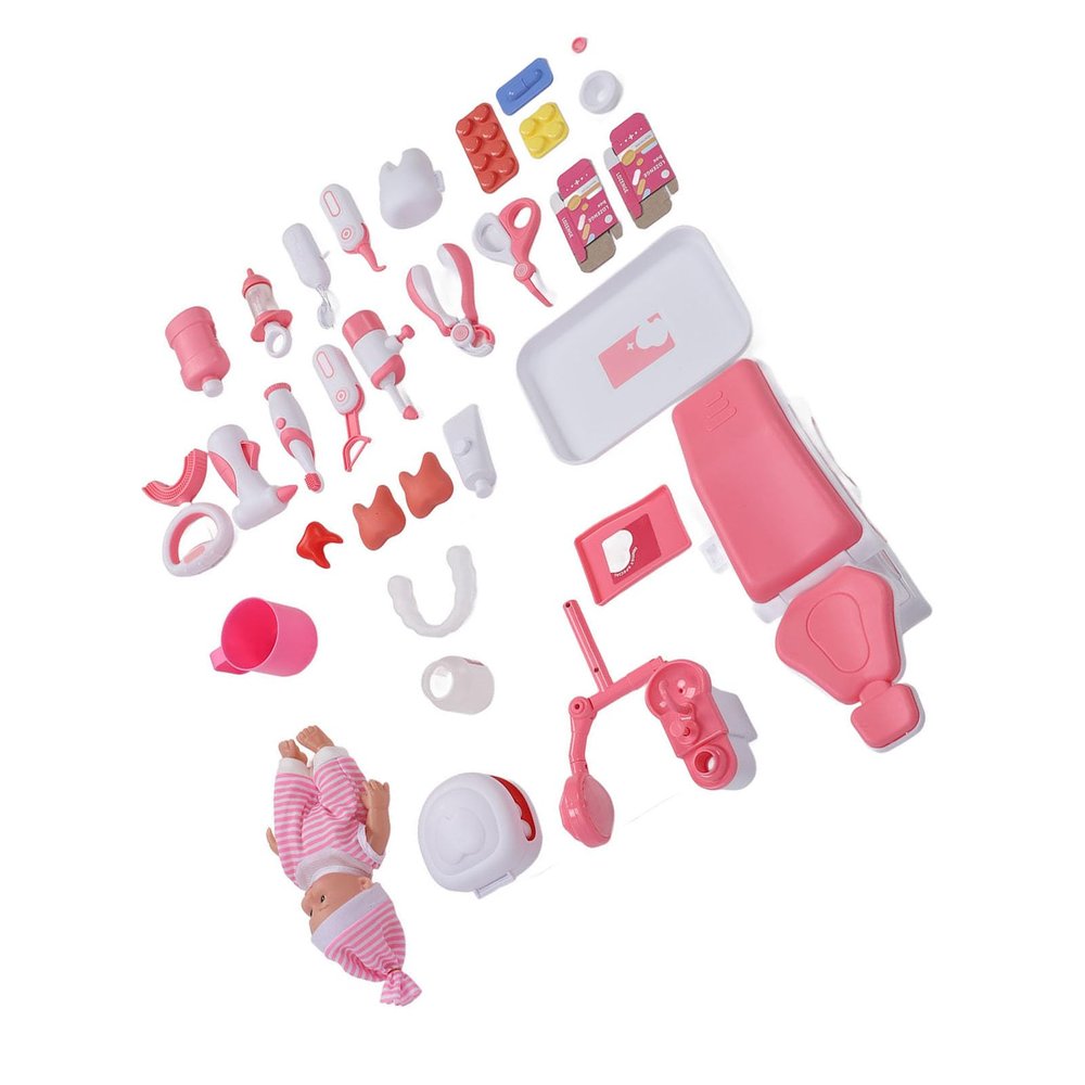Omquot Toys for Toddlers with Interactive Functions Realistic Medical Play Equipment for Creative Role Playing Activities Plastic 17 Pieces (Pink)