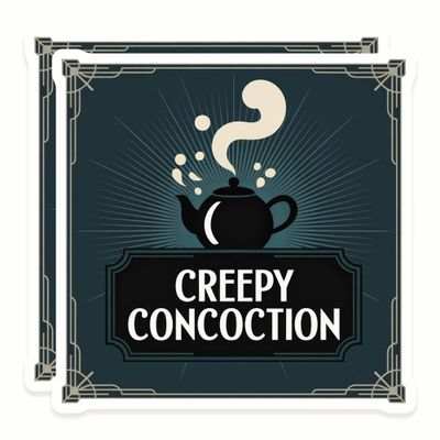Creepy Concoction Stickers - Art Deco Teapot - Vintage Halloween Brew - Spooky Potion Labels - 2 Pack - 5 Inch Design - Smooth Surface Vinyl Stickers - Printed in the USA - IHS8286