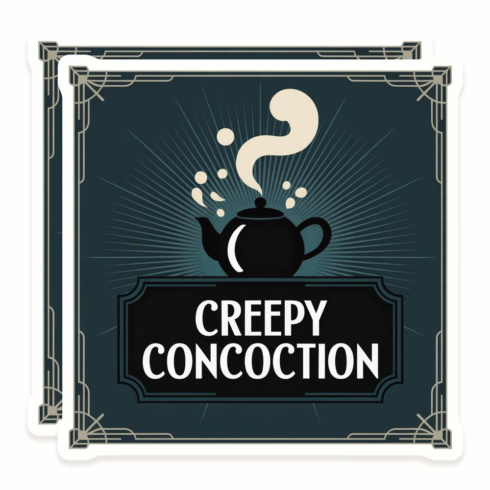 Creepy Concoction Stickers - Art Deco Teapot - Vintage Halloween Brew - Spooky Potion Labels - 2 Pack - 5 Inch Design - Smooth Surface Vinyl Stickers - Printed in the USA - IHS8286