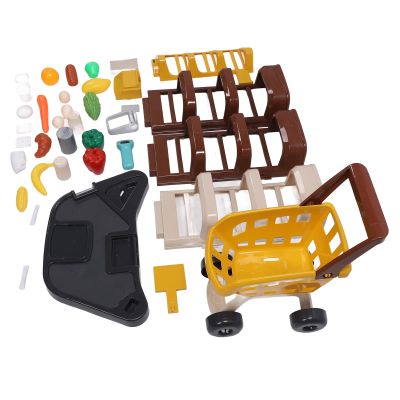 Alomejor Kids Grocery Store Playset, with Working Scanner and Cash Register for Shopping Cart Play Food Toys