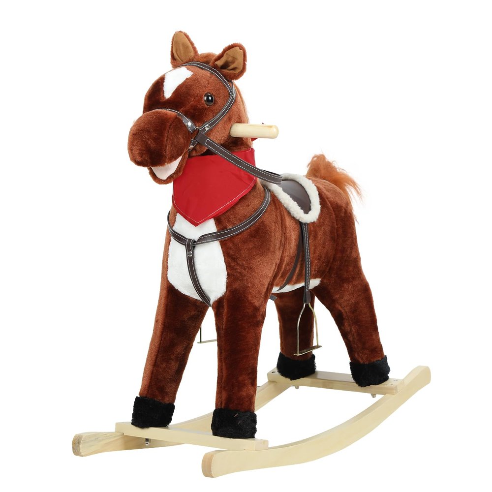 Wooden Toddler Rocking Horse for Kids Age 1-6, Ride-On with Wooden Rockers, Moving Mouth & Wagging Tail, Musical Sounds, Baby Rocking Chair, Up to 265lbs (Upgrade, M)
