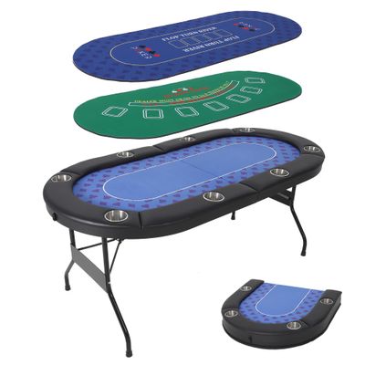 Garvee 8 Player Poker Table with 2 Interchangeable Game Mats,Texas Holdem and Blackjack,Collapsible Casino Table with Deepen Cup Holders & Padded Rails,No Assembly Instant Play, for Home Party