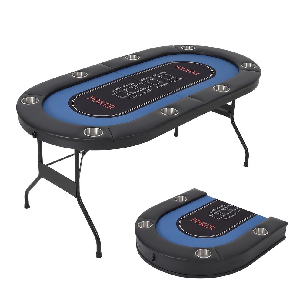 Garvee 8 Player Poker Table Foldable, Texas Holdem Table with Deepen Cup Holders & Padded Rails,No Assembly Instant Play, Portable Poker Table for Home Party, Game Night