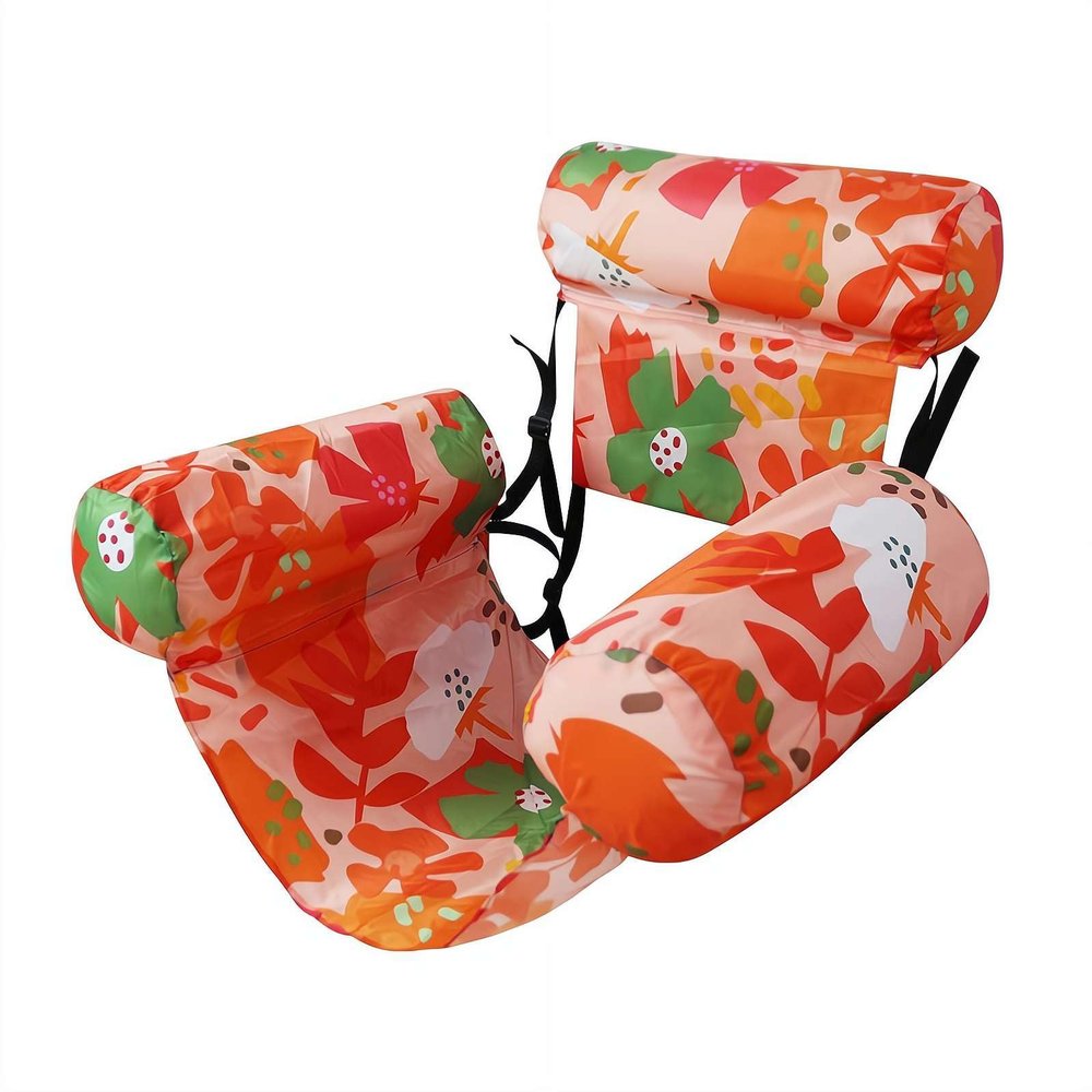 Pool Floats, Inflatable Pool Float for Adults Tropical Leaf Print Lounge Chair with Headrest & Armrests, Portable PVC Water Hammock for Pools, Lake, Beach, Summer Relaxation (Orange)