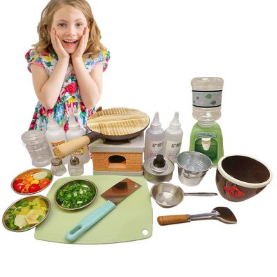 Kids Real Cooking Set Mini Stove Burner Frying Pot Seasoning Bottles
