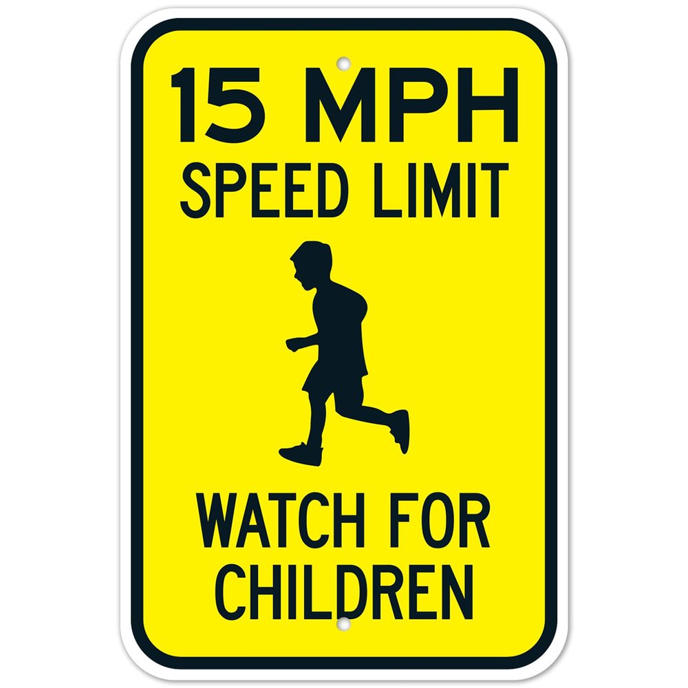 15 MPH Speed Limit Watch For Children Traffic Safety Metal Tin Sign Indoor Outdoor Use 8x12 Inch