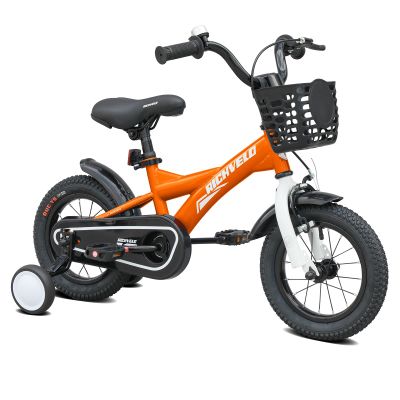 KWOJU Kids Bike for 2-7 Years Old,16 Inch Kids Bicycle with Training Wheels, Doll Seat, Streamers and Basket, Toddler Girl Bicycle with Front V-Brake & Coaster Brake, Birthday Gift (Orange, 16 Inch)