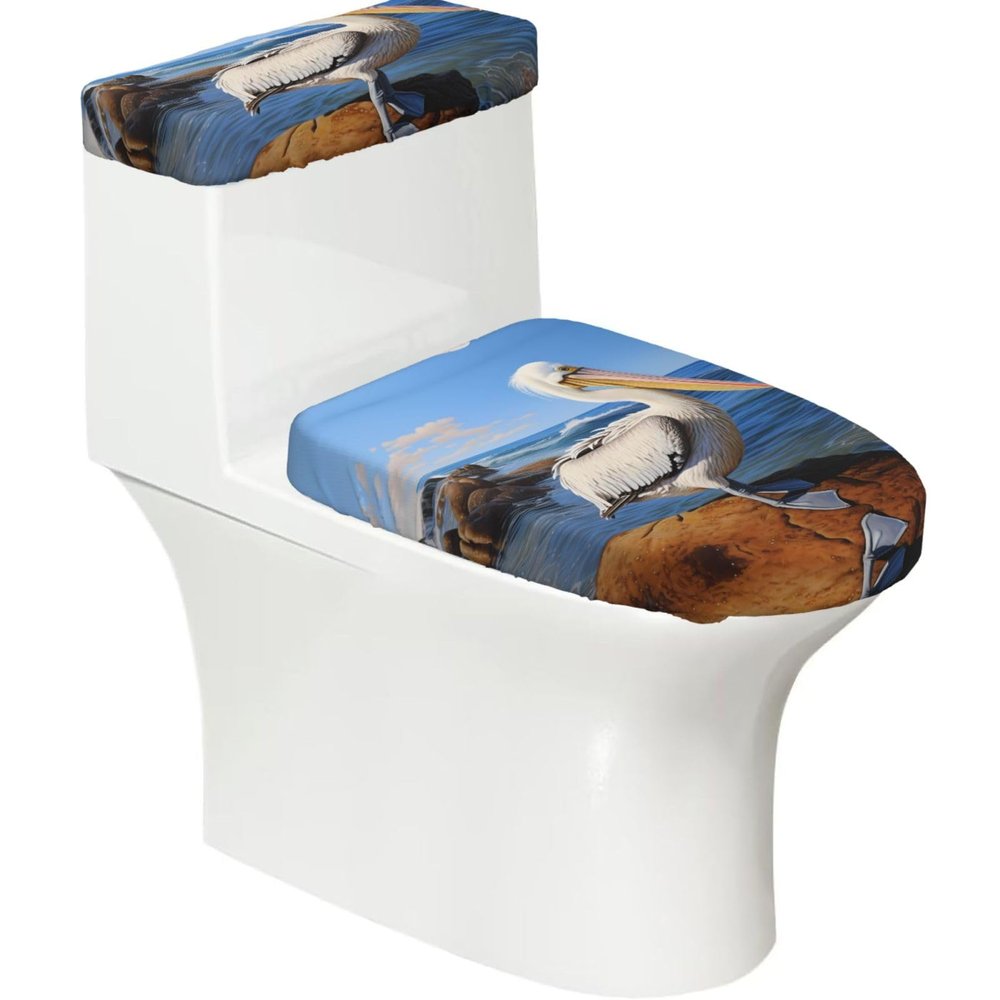 The Mighty Pelican Printed Toilet Seat Set - Set of 2 - Universal Toilet Seat Cover - Housewarming Birthday Christmas Gift