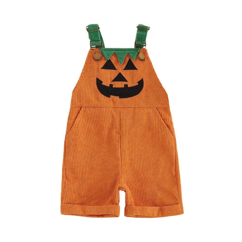 Rourufy Toddler Baby Boy Halloween Outfit Pumpkin Overalls Corduroy Romper