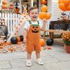 Rourufy Toddler Baby Boy Halloween Outfit Pumpkin Overalls Corduroy Romper view 3