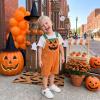 Rourufy Toddler Baby Boy Halloween Outfit Pumpkin Overalls Corduroy Romper view 4