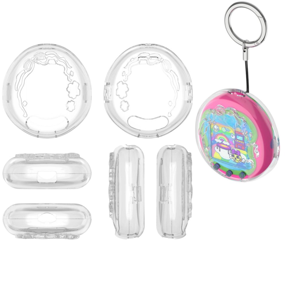 Protective Case Compatible with Tamagotchi Uni, Clear Patterned Cover with Lanyard and Keychain for Anti-Scratch Protection
