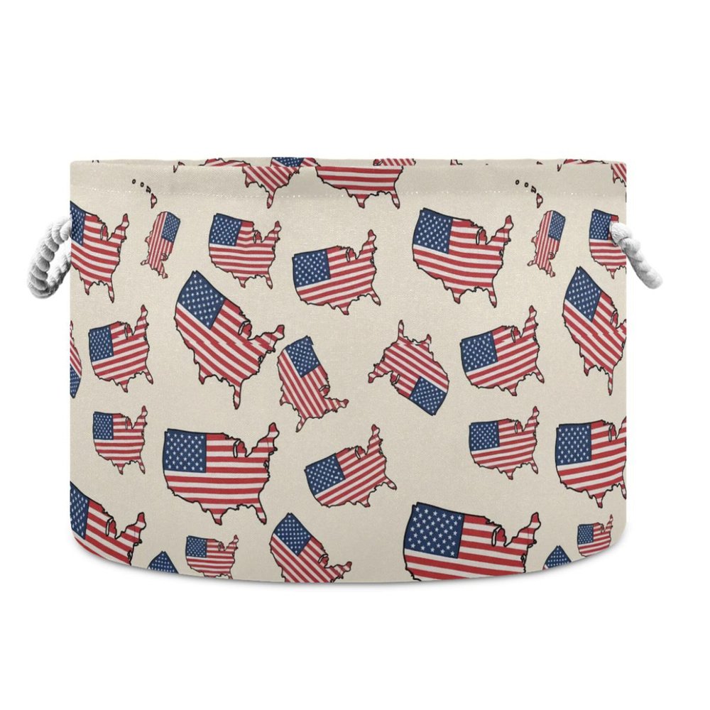 Takiito American Land Storage Basket for Organizing, Fabric Collapsible Basket with Cotton Rope Handle for Bathroom Laundry Nursery