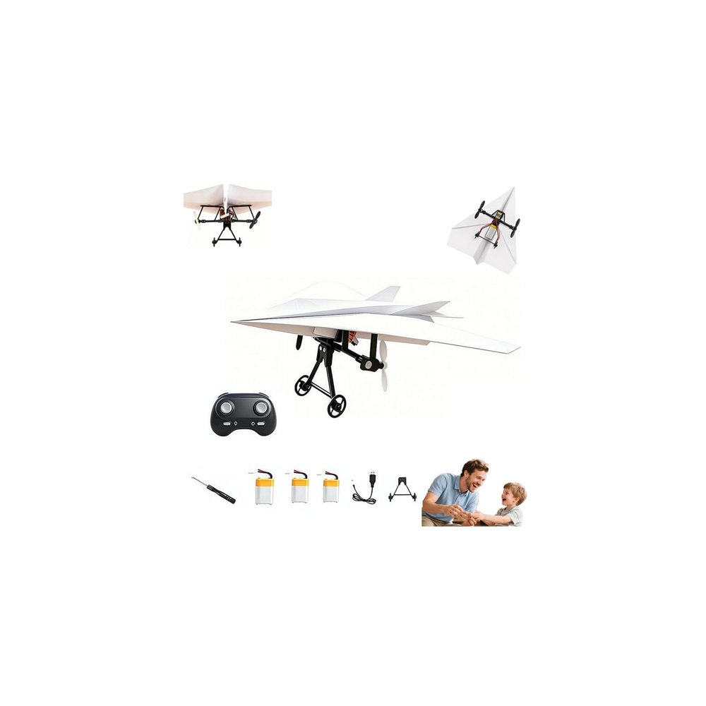 DIY RC Paper Airplane Kit, Power-Up Rc Paper Airplane Kit with Gyro Stabilizer, Drone PaperAirplane Motor Electric Remote Control Plane with Dual Propellers, Lightweight Foldable Flying Stem Toy
