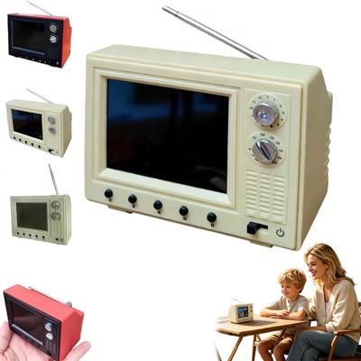 Rechargeable Mini Retro TV Player, Rechargeable Mini Retro TV Cartoon Player with 8GB Memory, Supports Headphones & USB Playback Perfect for Dollhouse Scenes & Collectible Decor (Beige)