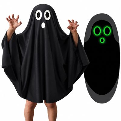 THDZS Unisex Boys and Girls Ghost Costume,Halloween Fancy Dress,White Boo Ghost Cloak Cape Cosplay Costume Halloween Costume