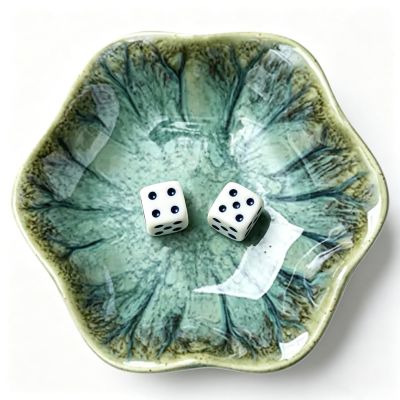 Mahjong Ceramic Dice Dish, Tile-Glaze Dice & Chip Tray for Game Night, Multi-Purpose Small Accessory Organizer Holder for Coins, Markers, Jewelry, Desk & Tabletop Decor (Teal Green)