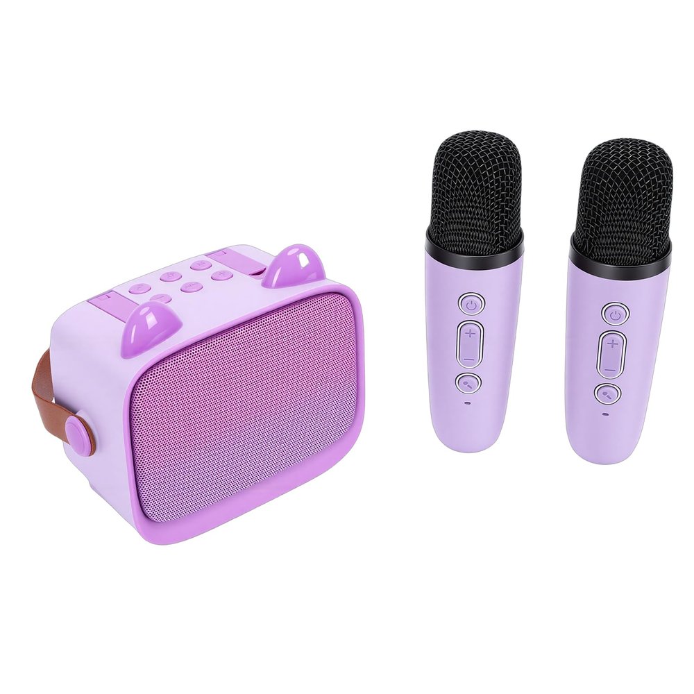 Fockety Karaoke Machine for Kids, Portable Bluetooth Speaker with 2 Wireless Microphone, Mini Karaoke Machine Toy for Early Education Home Outdoor Travel Party Play Birthday Gifts (Purple)