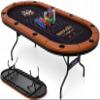 SereneLife 7ft Poker Table for 10 Players - Heavy Duty Oval Texas Hold'em Casino Table for Game Room, 25mm Reinforced Metal Legs, Durable Black PVC Rail, 10 Deep Cup Holders & Professional Layout view 1