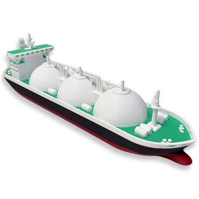LNG Carrier Scale Model Ship 10-Inch Liquefied Natural Gas Tanker Replica, Spherical Moss-Type Cargo Vessel Desktop Display, Maritime Engineering Art Collectible for Office and Home Decor