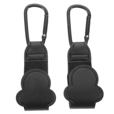 Kisangel 2PCS Stroller Hooks for Hanging, Faux Leather Stroller Carabiner Clip Straps, Non-Slip Organizer Hooks for Diaper Bags Grocery Shopping Bag(Black)