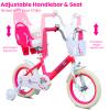 Clyrava Girls Bike with Training Wheels and Basket for 2-7 Years Old, 12 14 16 Inch Kids Bicycle with Adjustable Seat, Doll Seat & Colorful Streamers, Red Kids' Bikes for Birthday Gift (Red, 12") view 3