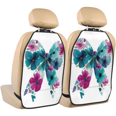 XBubupX Big Bow with Knot Clustered Flowers Car Seat Back Kick Protectors,2 Pack Kick Mats with Storage Pockets for Vehicles to Protect from Dirt Mud Scratches