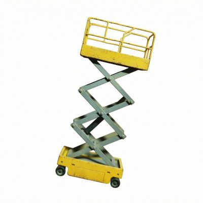 MotiveTech Miniature Lift Wheeled Lift Model with Guard Rails for Display, Yellow, Aged