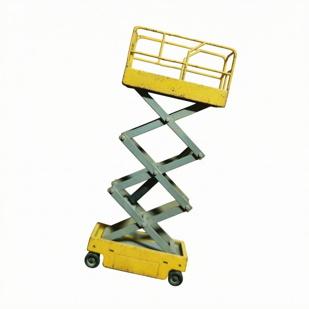 MotiveTech Miniature Lift Wheeled Lift Model with Guard Rails for Display, Yellow, Aged