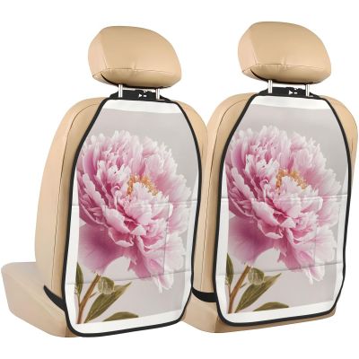 XBubupX Pink Peony Flower Car Seat Back Kick Protectors,2 Pack Kick Mats with Storage Pockets for Vehicles to Protect from Dirt Mud Scratches