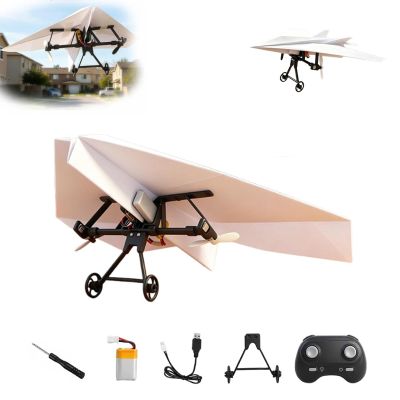 Rc Paper Airplane Kit with Gyro Stabilizer, DIY Model Airplanes Launcher Construction Set, Electric Remote Control Plane with Dual Propellers, Lightweight Glider Tool for Hobbyists (One Batteries)