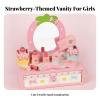 Dress Vanity Set Strawberry Motif Smooth Edges Wooden Vanity Toy view 4