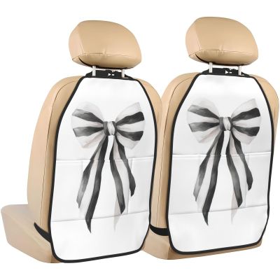 XBubupX Watercolor Flowing Black and White Striped Bow Car Seat Back Kick Protectors,2 Pack Kick Mats with Storage Pockets for Vehicles to Protect from Dirt Mud Scratches