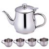 Kids Tea Set Includes Portable 330ml Stainless Steel Long Spout Teapot with Filter Screen and 4 70ml Cups for Children Camping Home Kids Tea Set, Small Teapot, Stainless Steel view 1